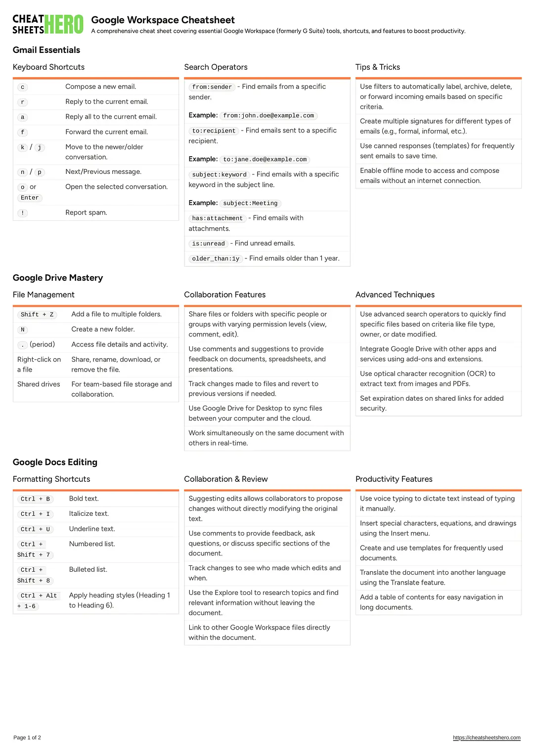 Google Workspace Cheatsheet