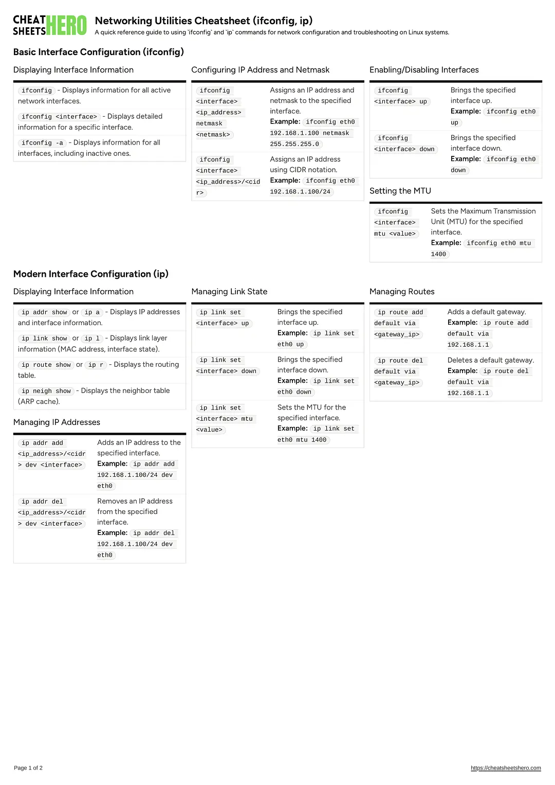 Networking Utilities Cheatsheet (ifconfig, ip)