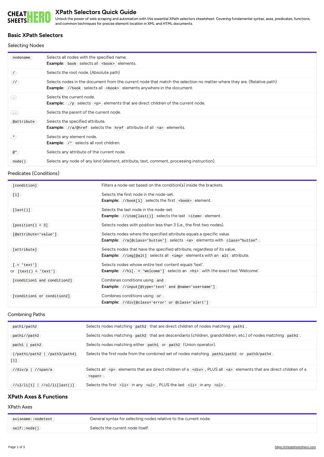 XPath Selectors Quick Guide
