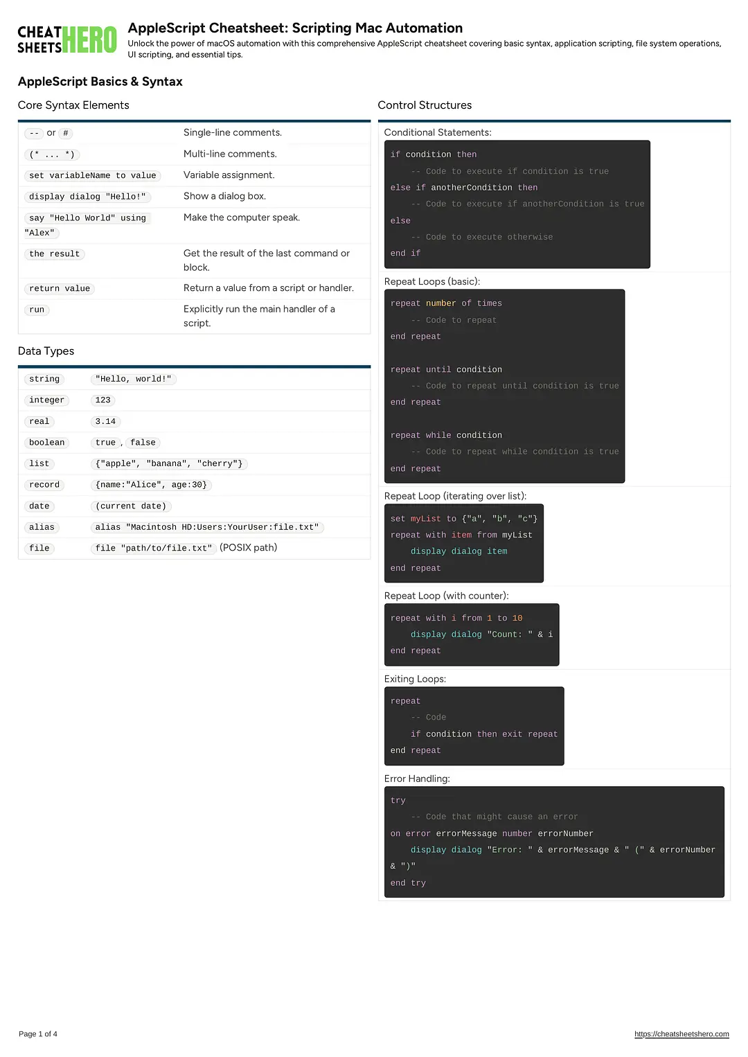 AppleScript Cheatsheet: Scripting Mac Automation