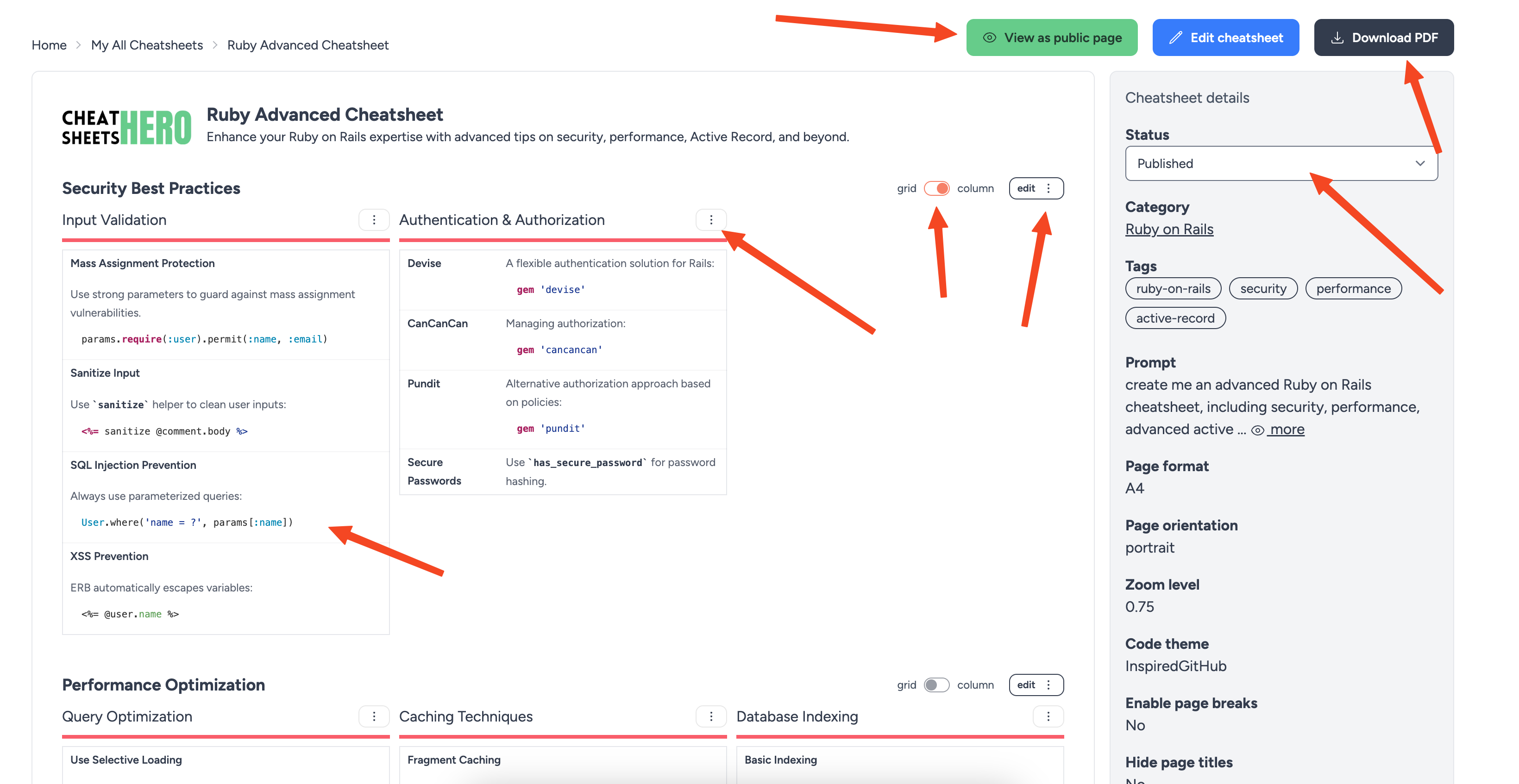 Cheatsheet editor