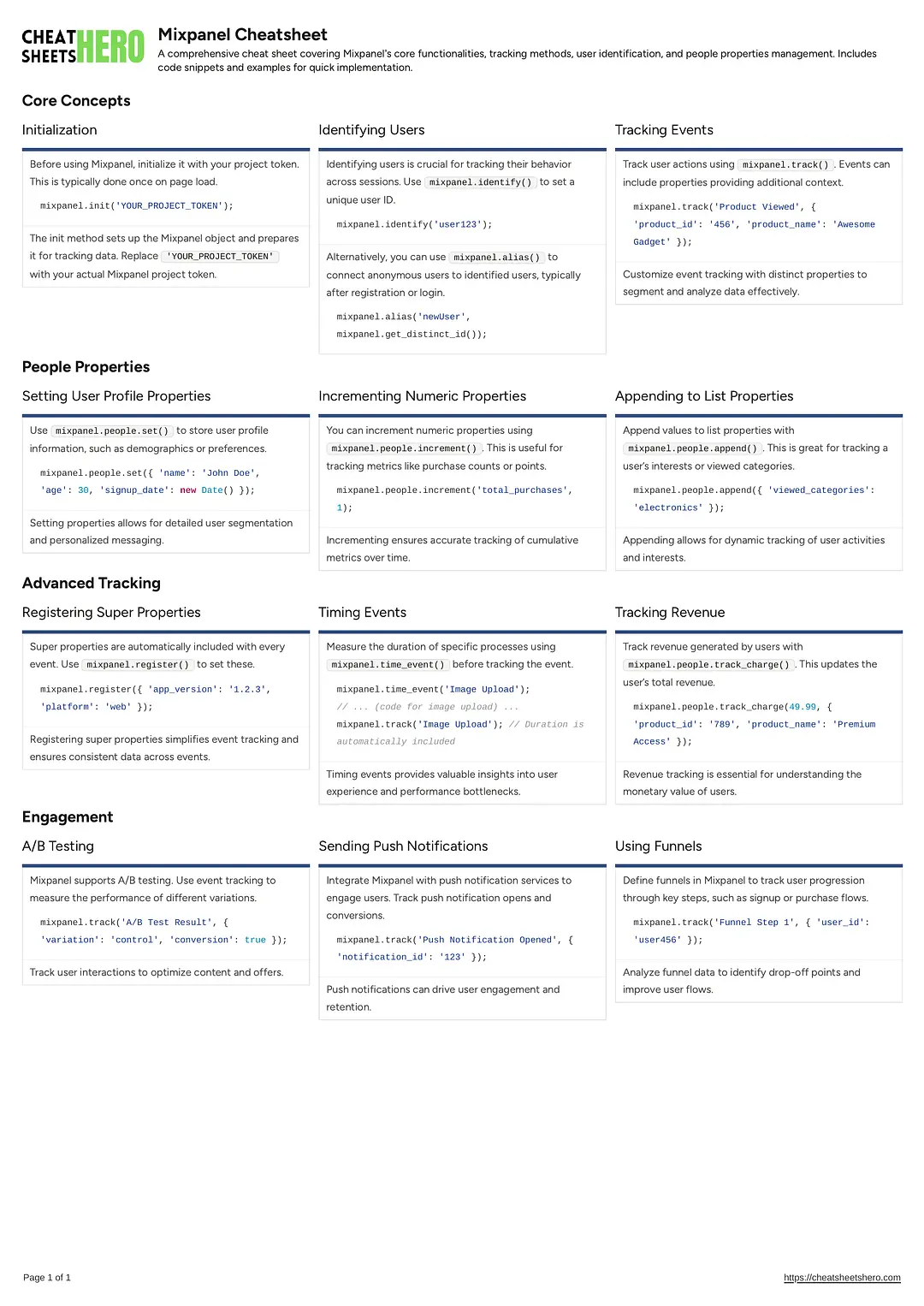 Mixpanel Cheatsheet