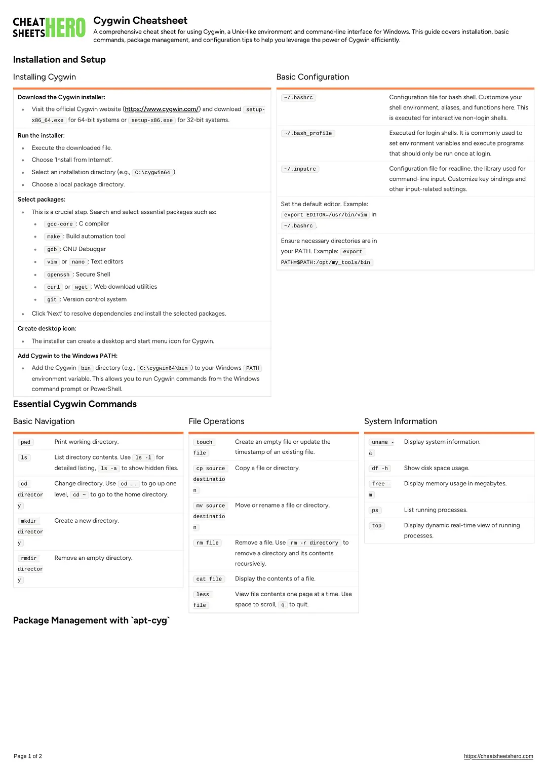 Cygwin Cheatsheet