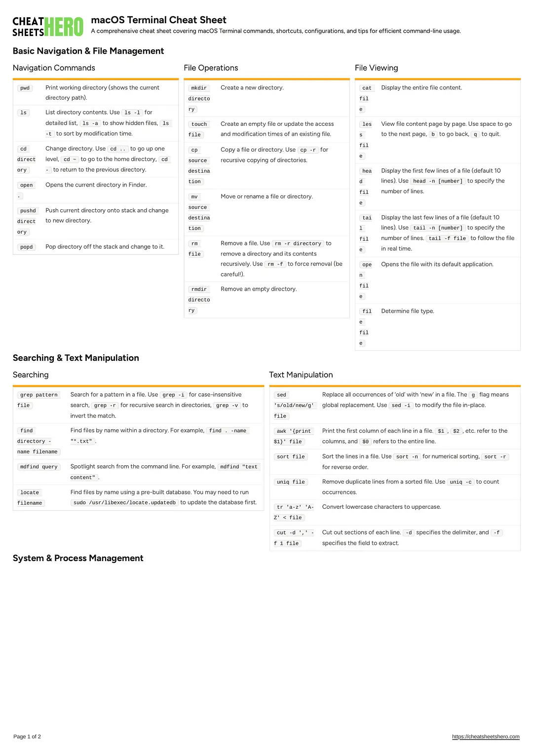 macOS Terminal Cheat Sheet