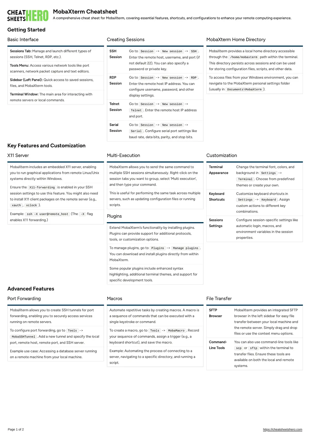 MobaXterm Cheatsheet