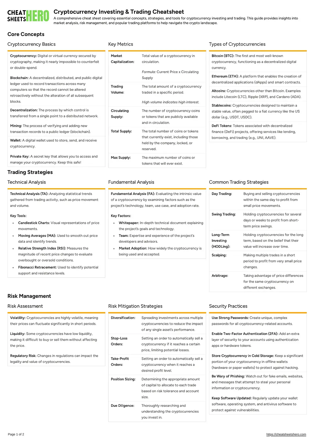 Cryptocurrency Investing & Trading Cheatsheet