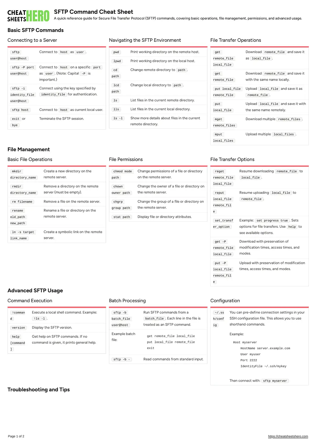 SFTP Command Cheat Sheet