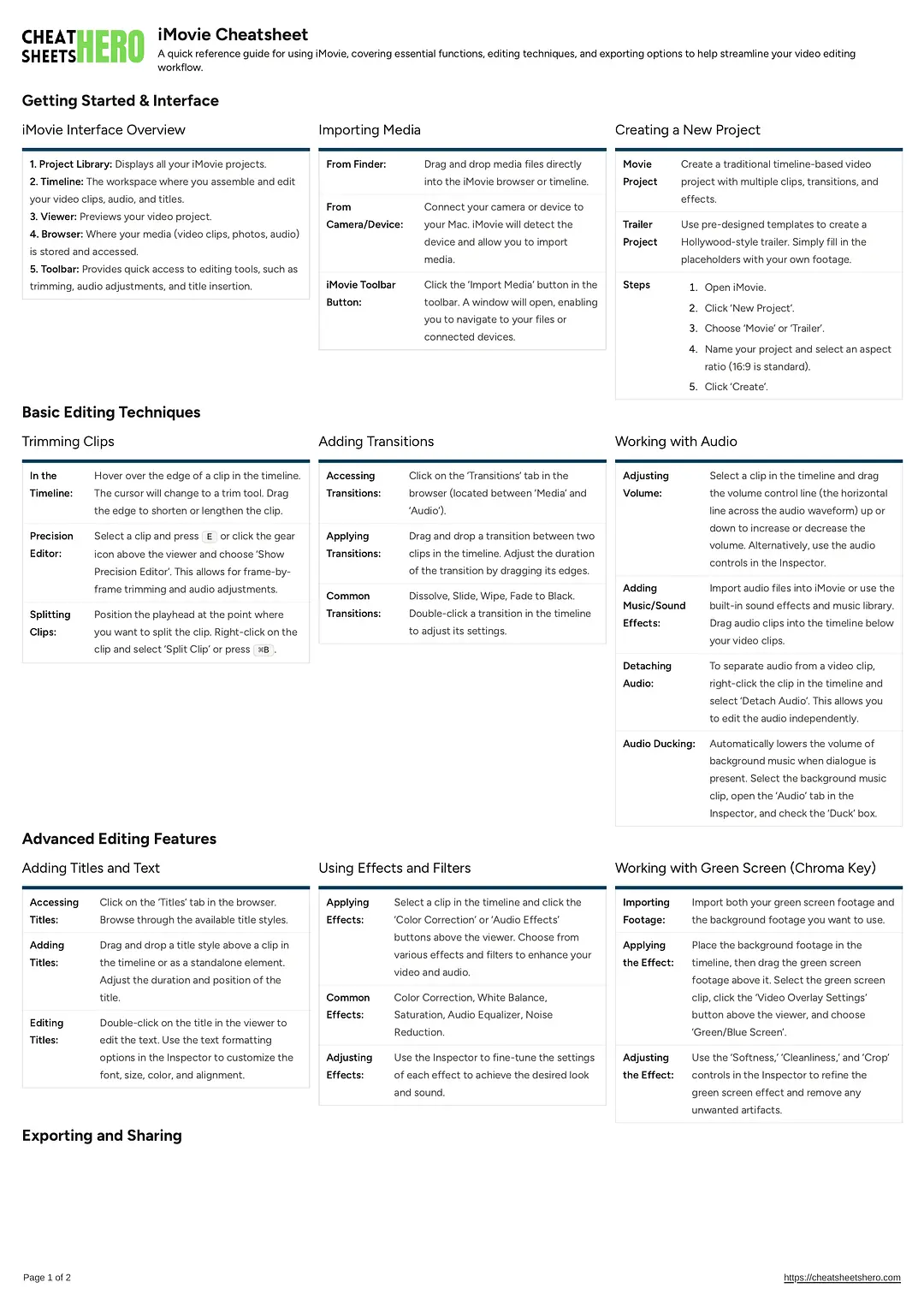 iMovie Cheatsheet