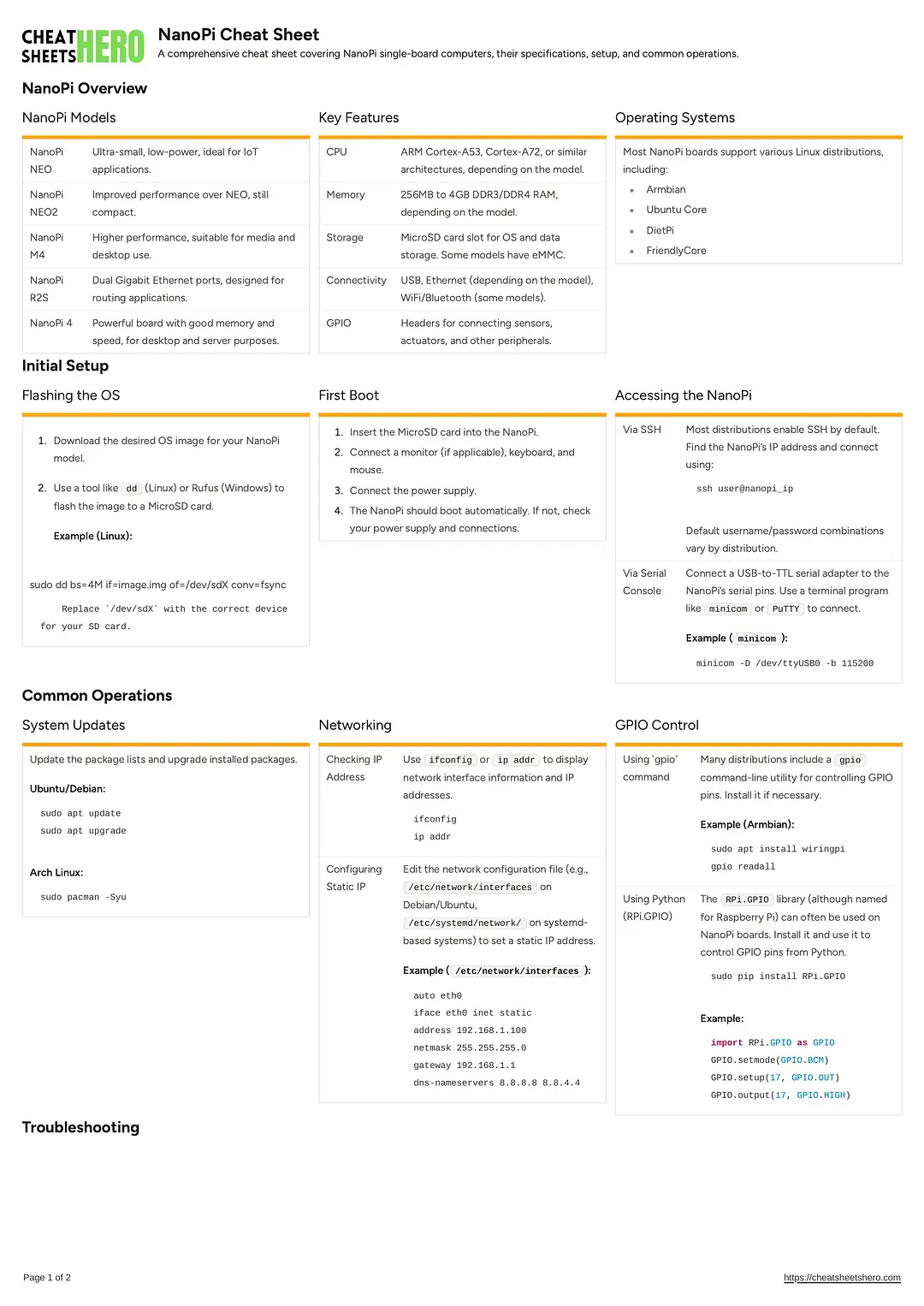 NanoPi Cheat Sheet