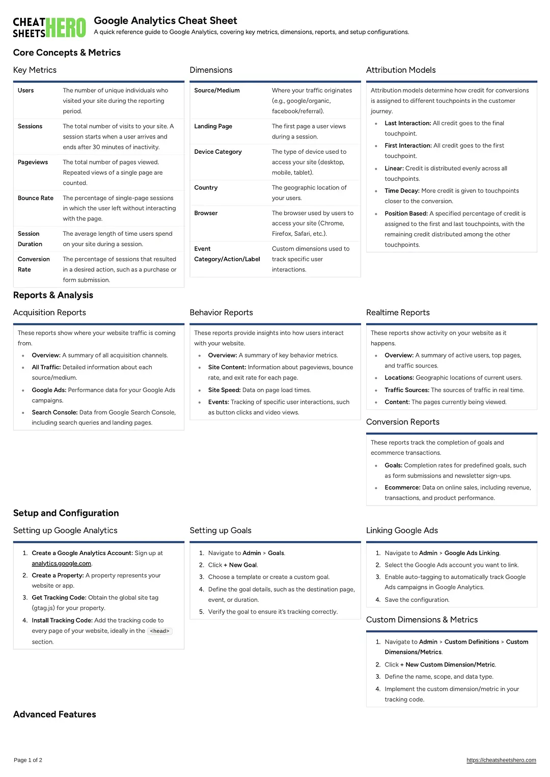 Google Analytics Cheat Sheet