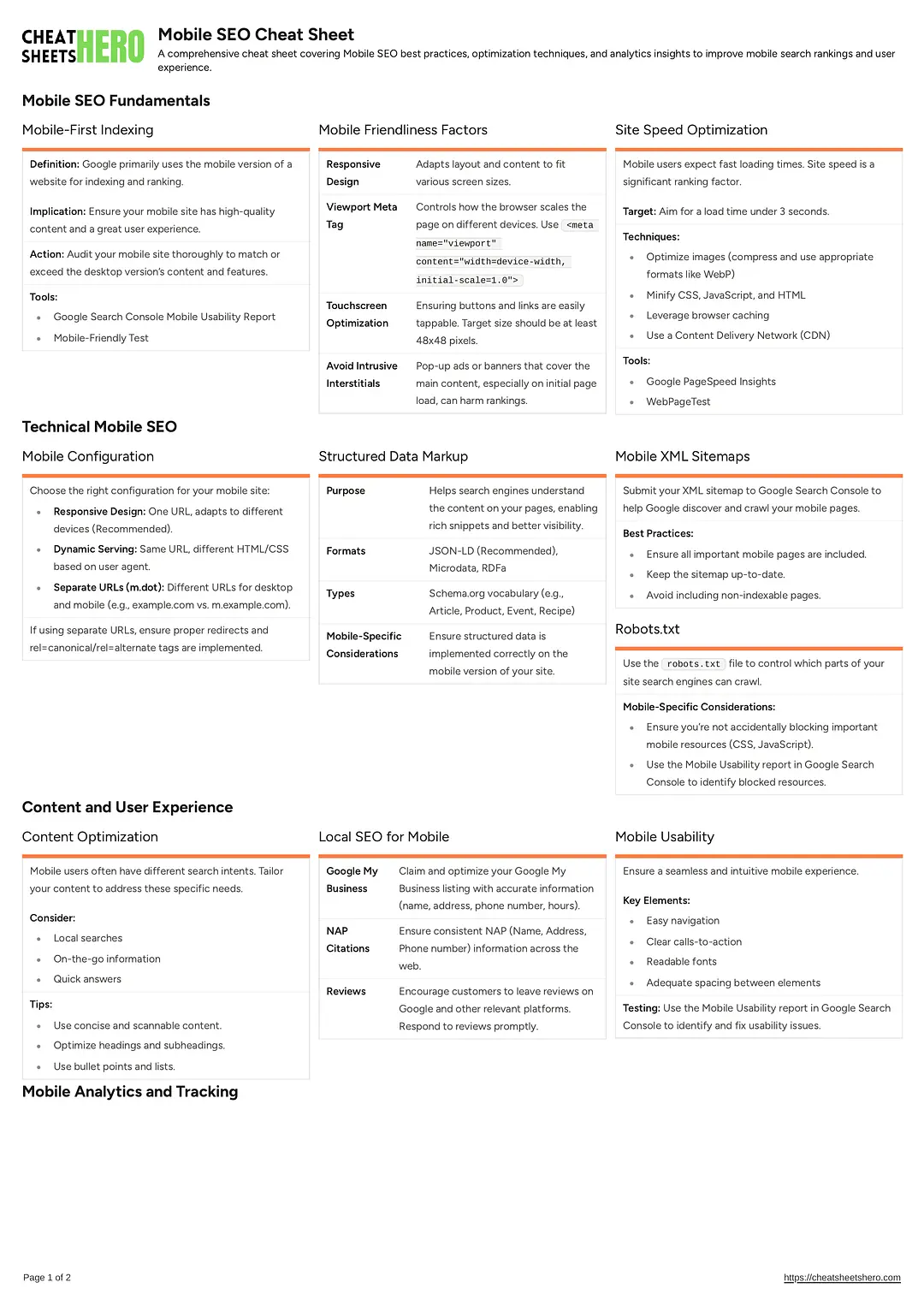 Mobile SEO Cheat Sheet