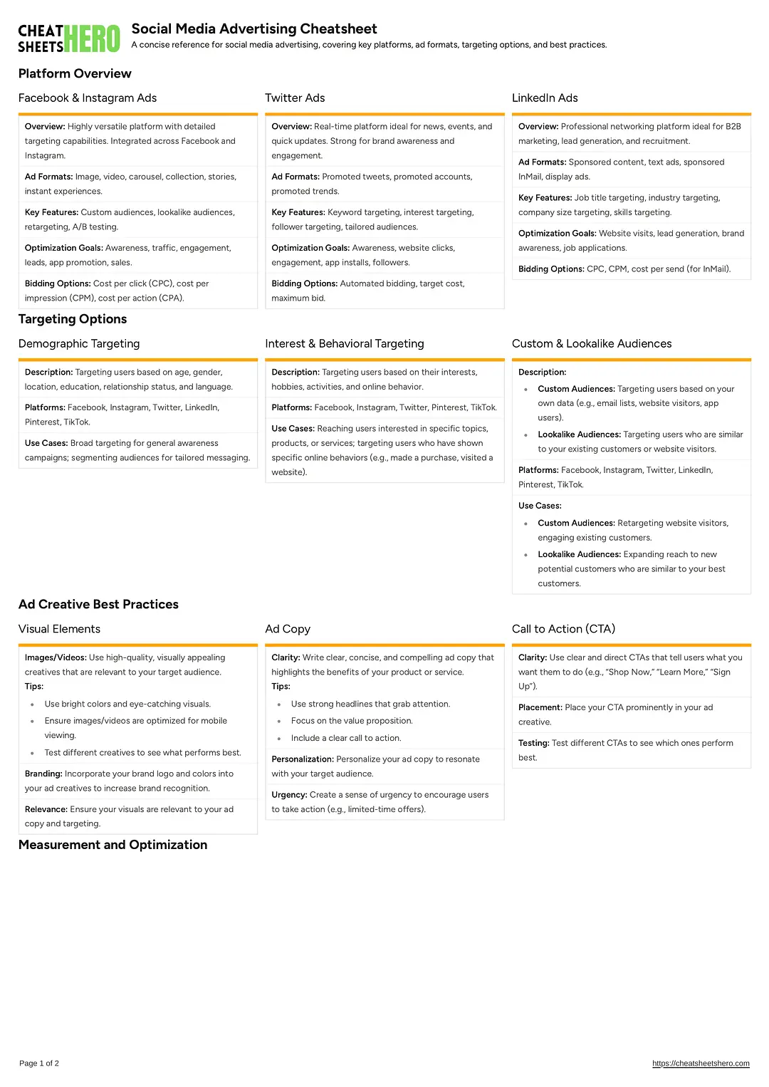 Social Media Advertising Cheatsheet