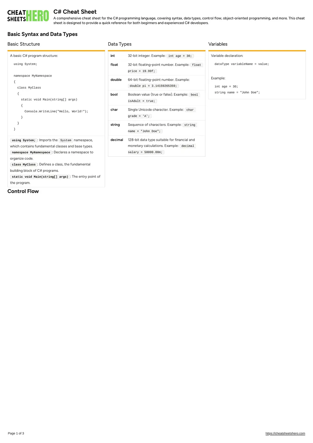 C# Cheat Sheet