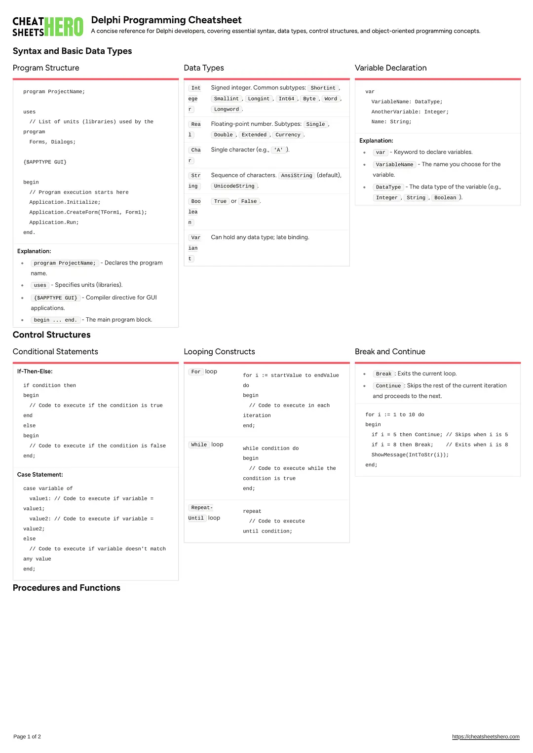 Delphi Programming Cheatsheet