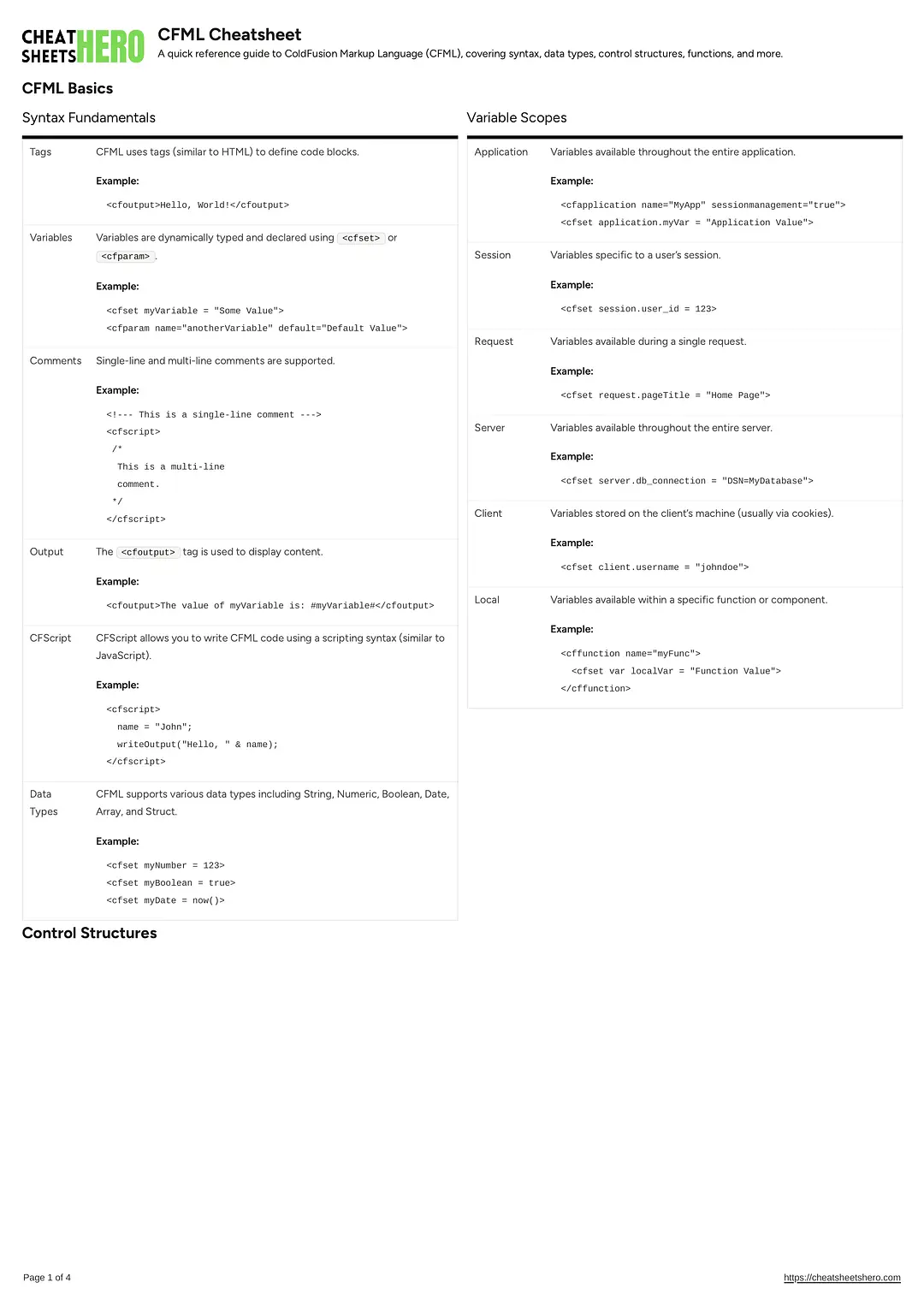 CFML Cheatsheet