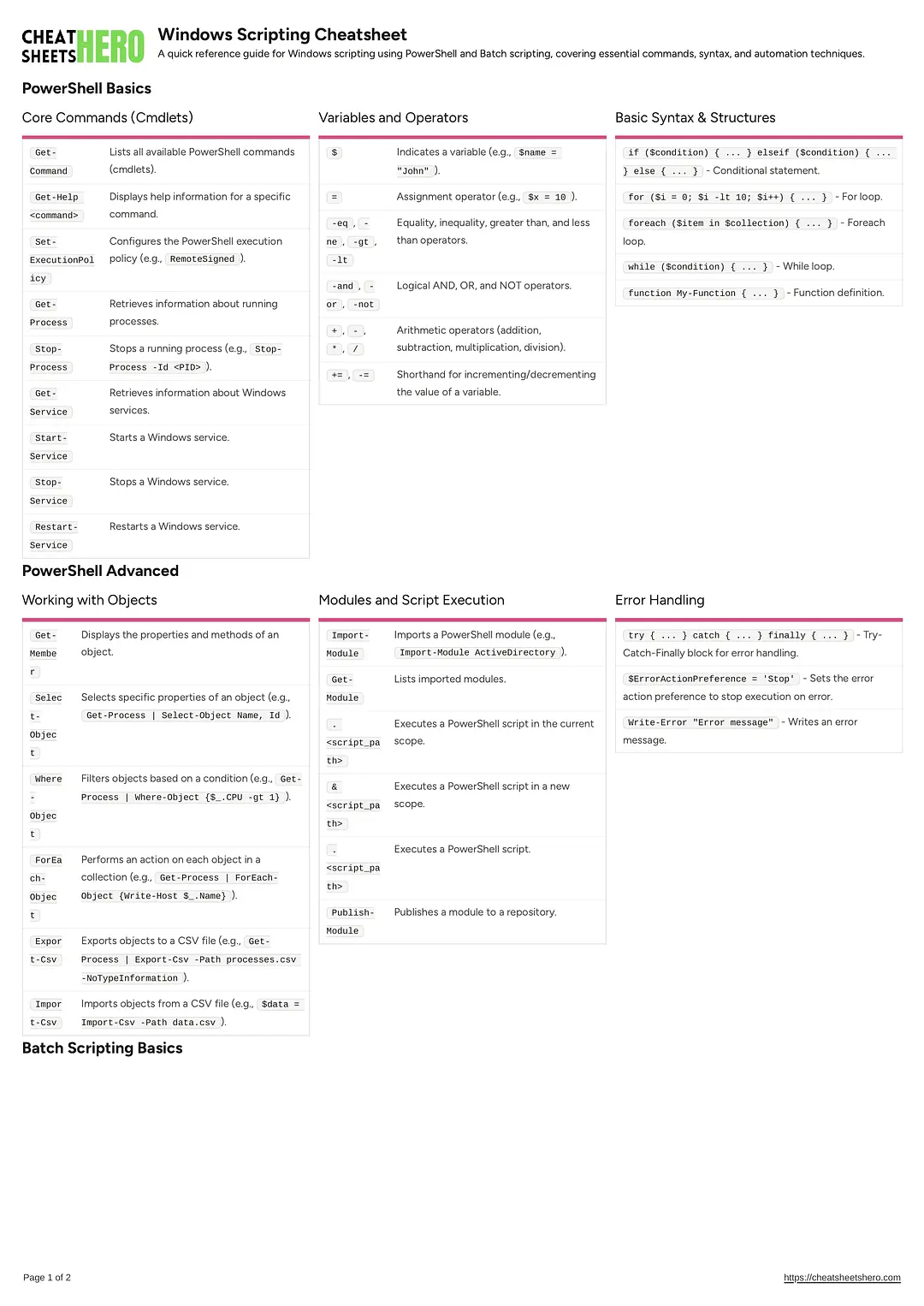 Windows Scripting Cheatsheet