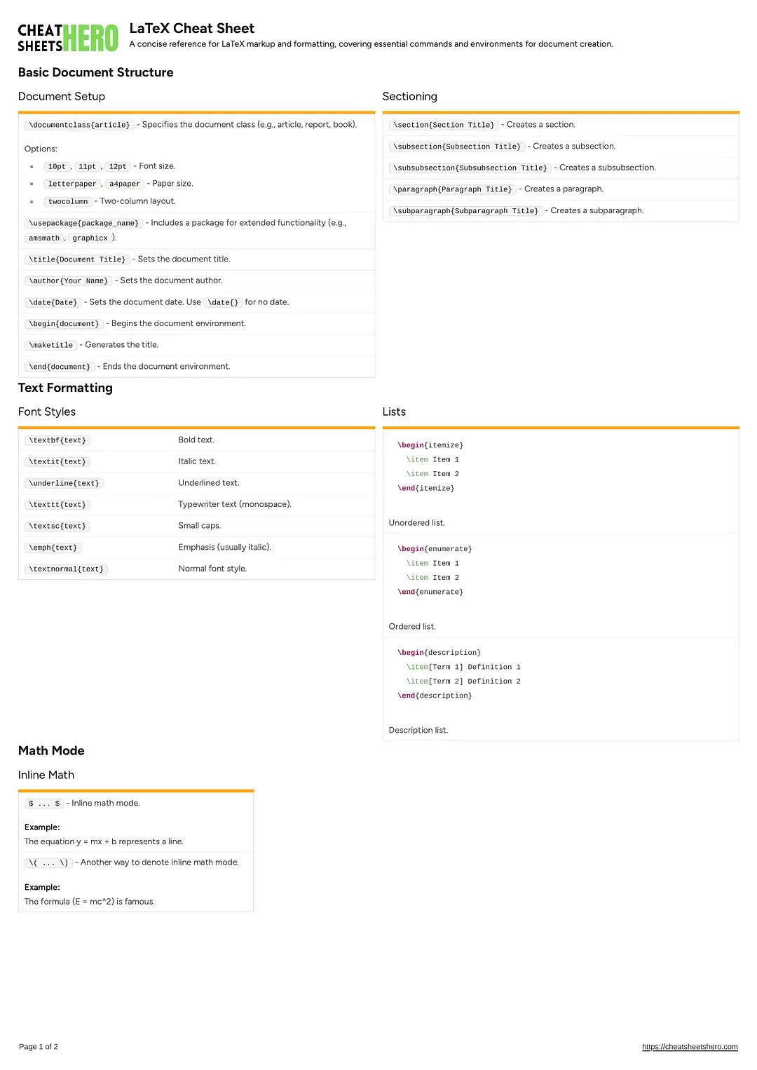 LaTeX Cheat Sheet