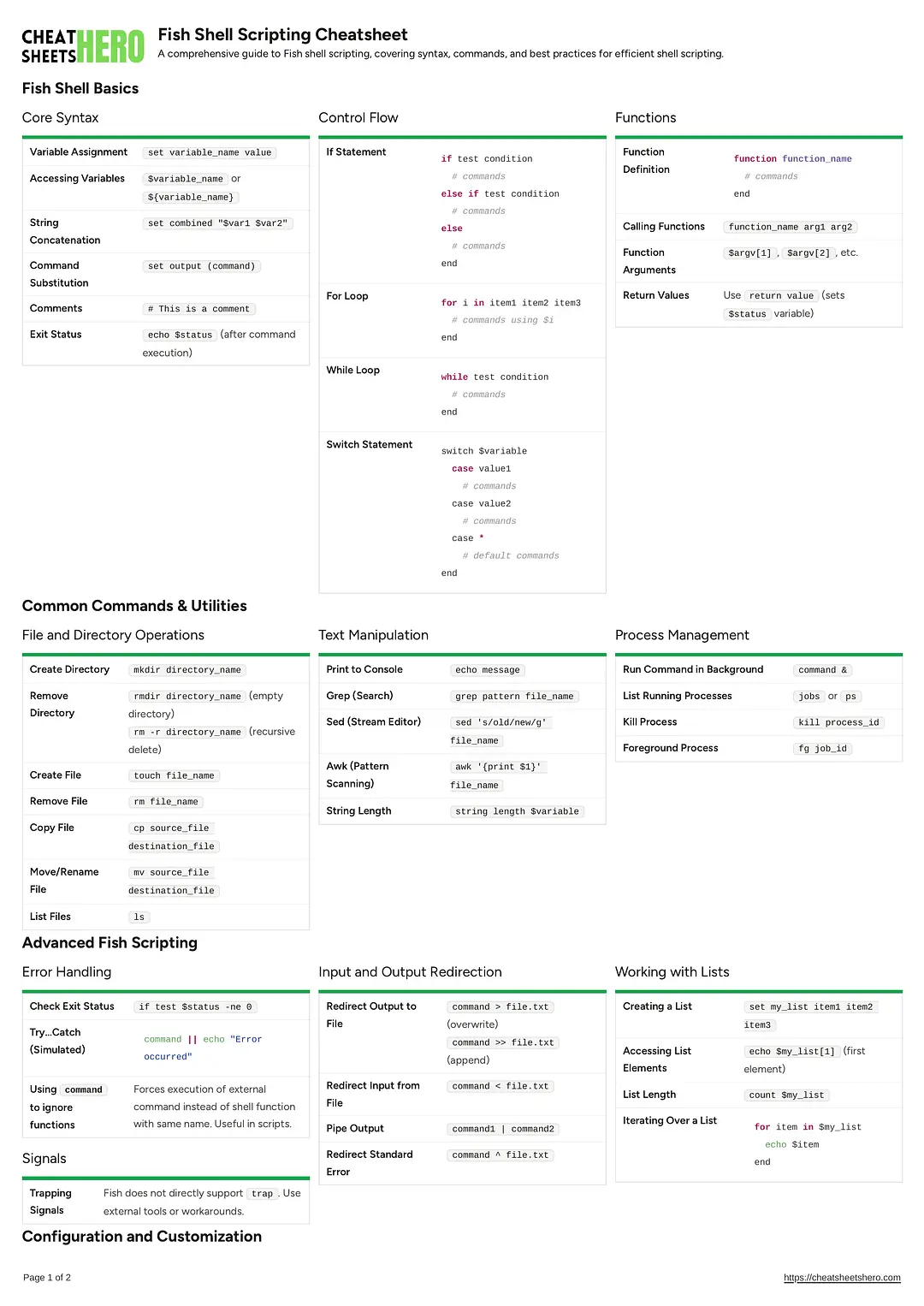 Fish Shell Scripting Cheatsheet