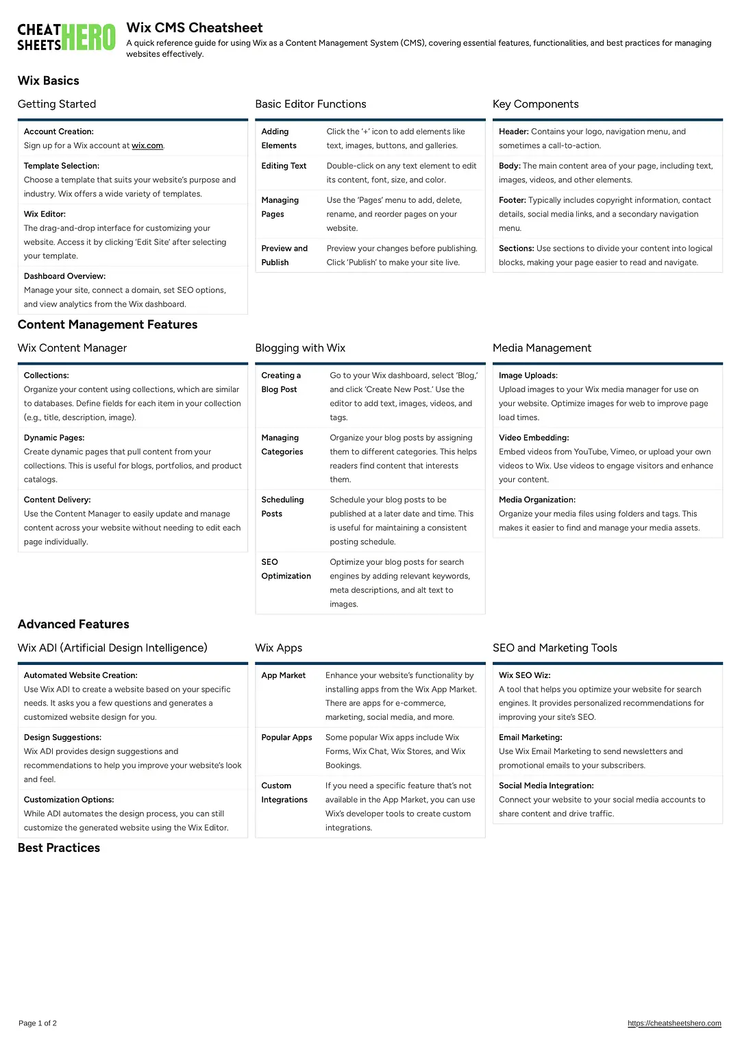 Wix CMS Cheatsheet