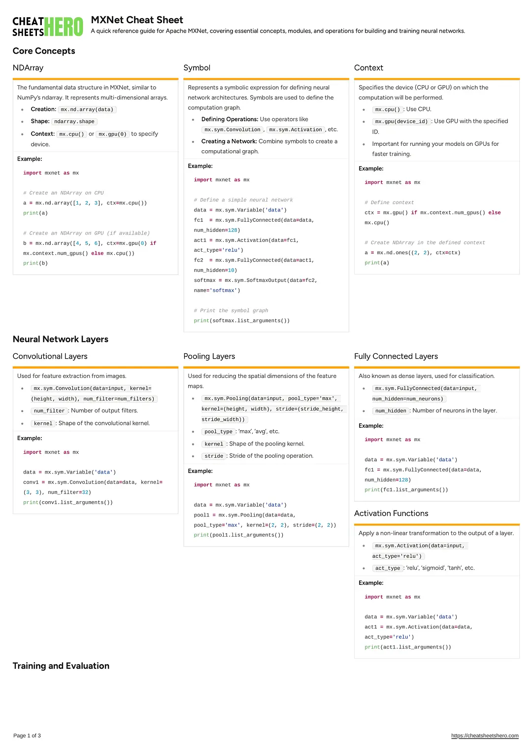 MXNet Cheat Sheet