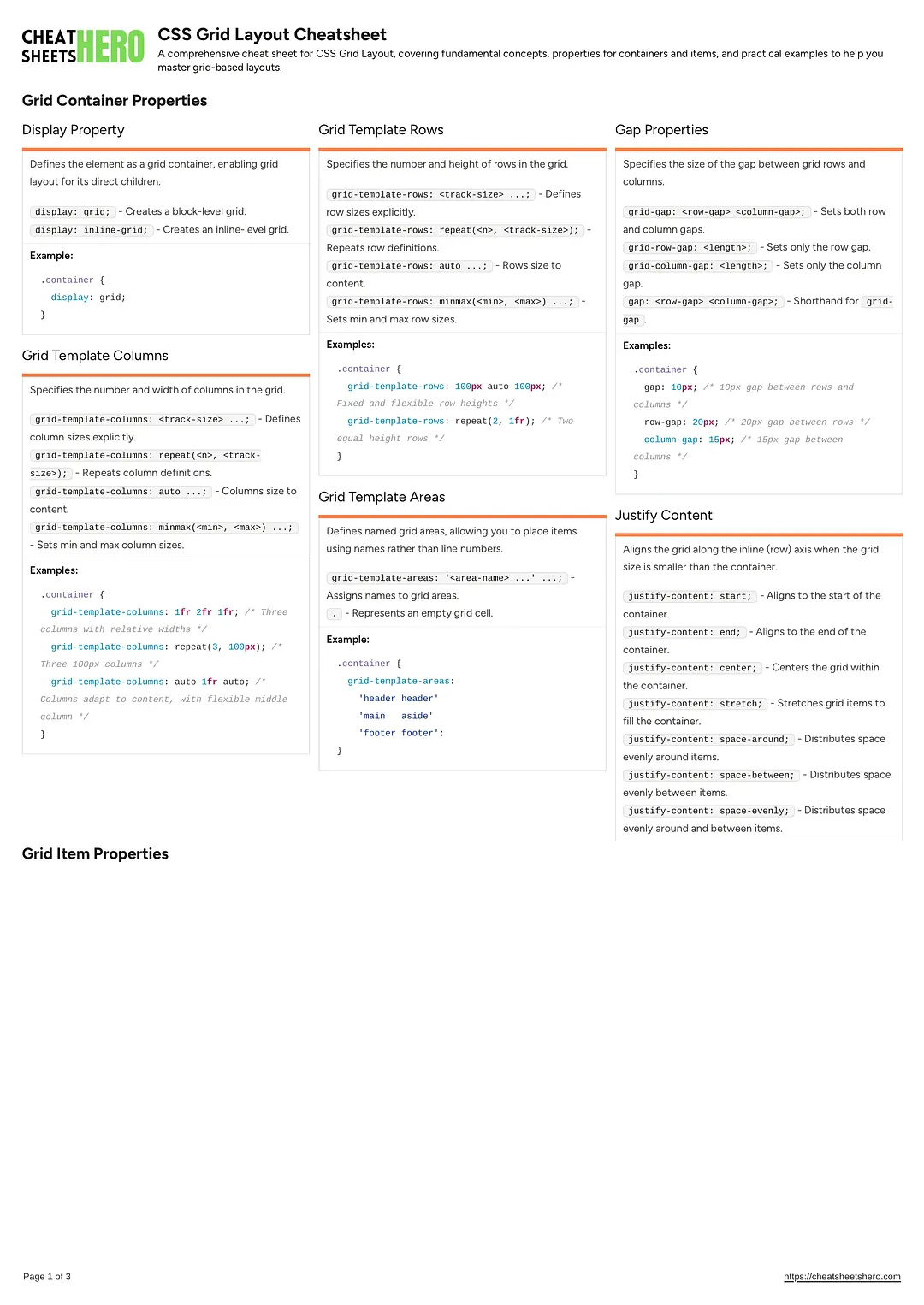 CSS Grid Layout Cheatsheet