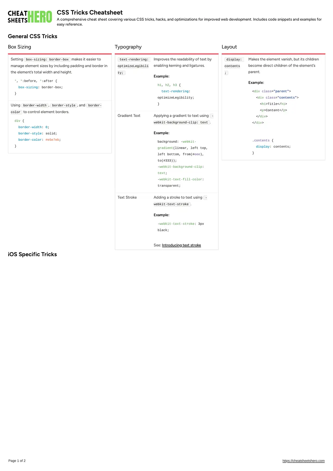 CSS Tricks Cheatsheet