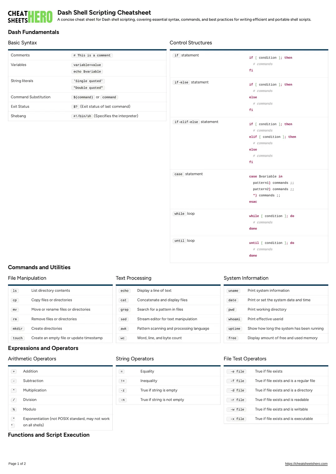 Dash Shell Scripting Cheatsheet