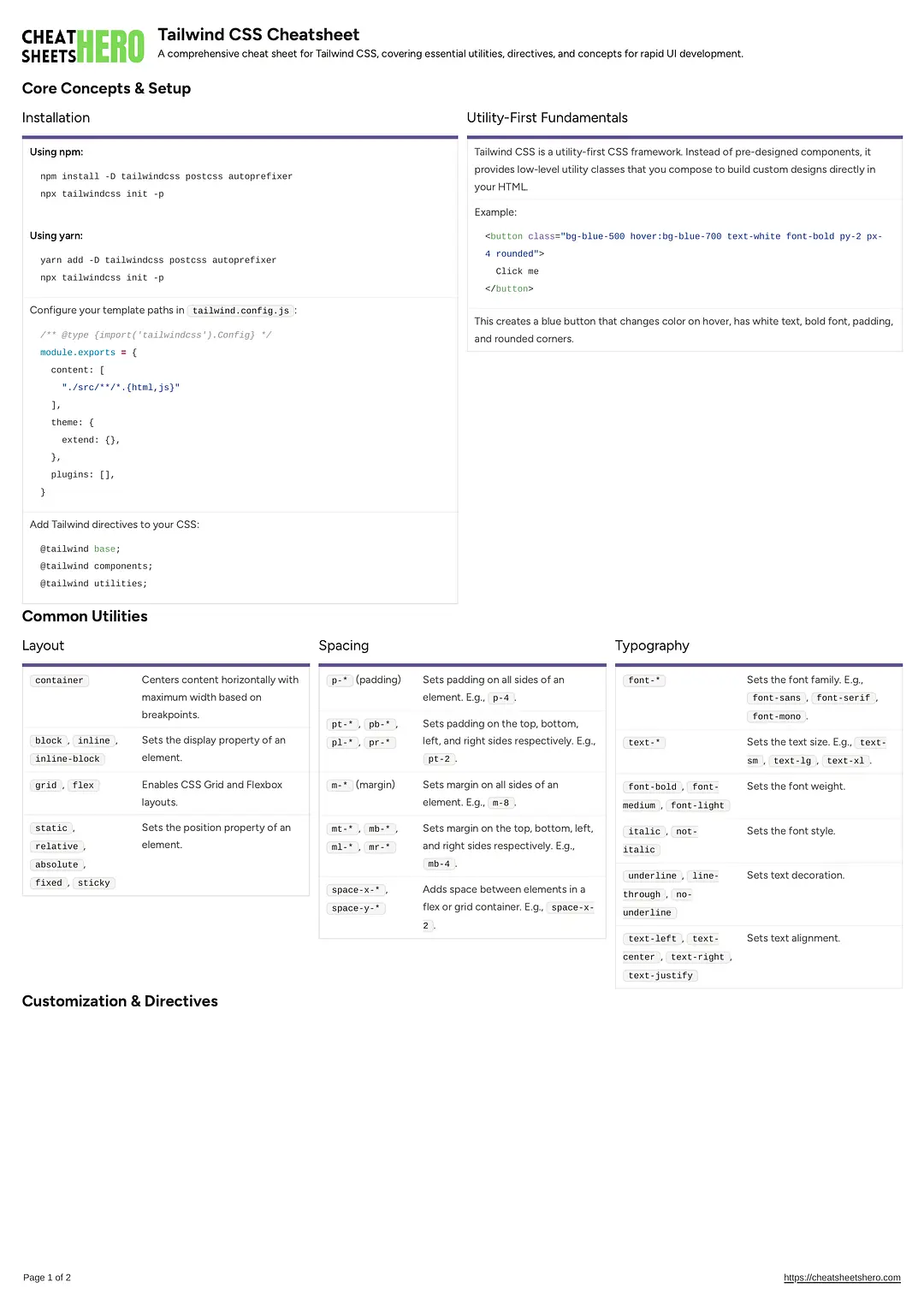 Tailwind CSS Cheatsheet