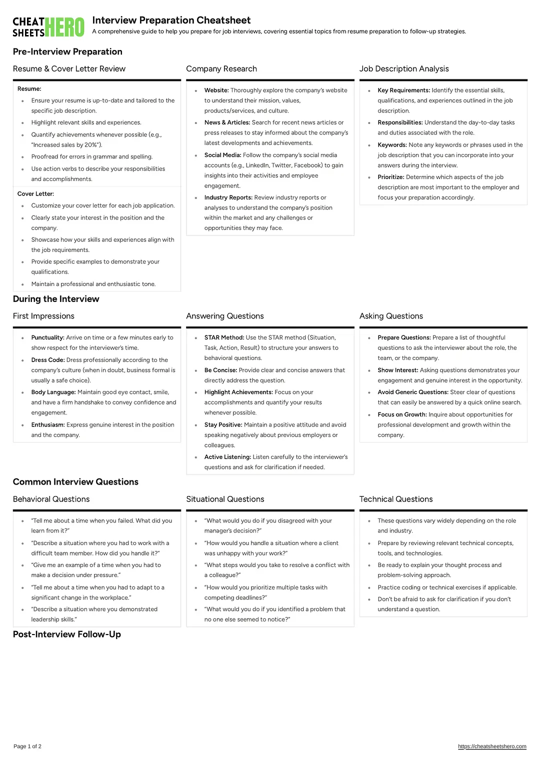 Interview Preparation Cheatsheet