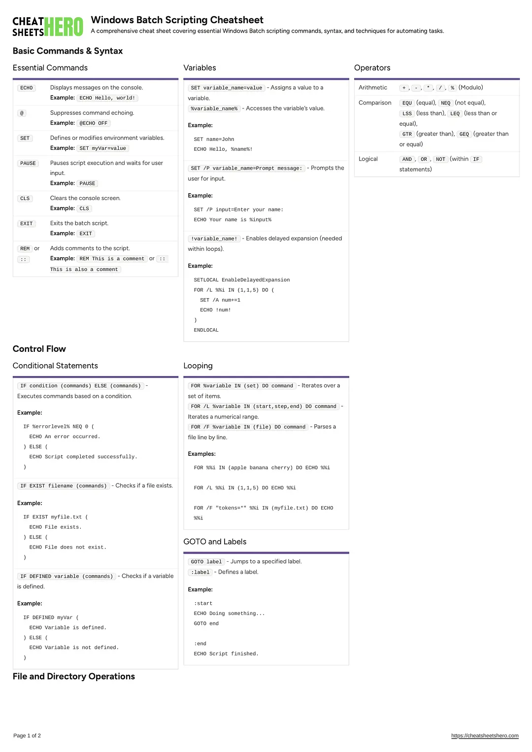 Windows Batch Scripting Cheatsheet