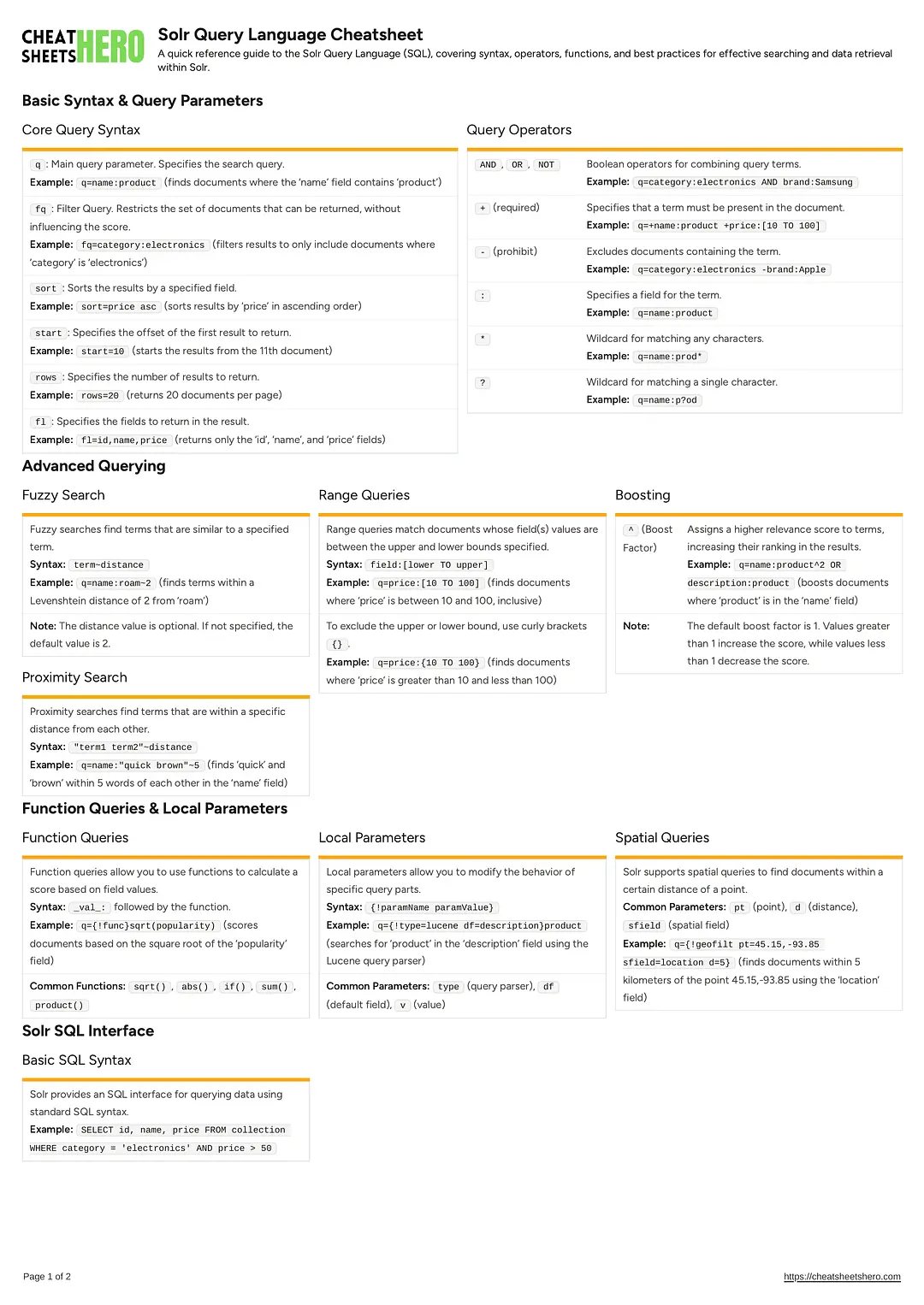 Solr Query Language Cheatsheet