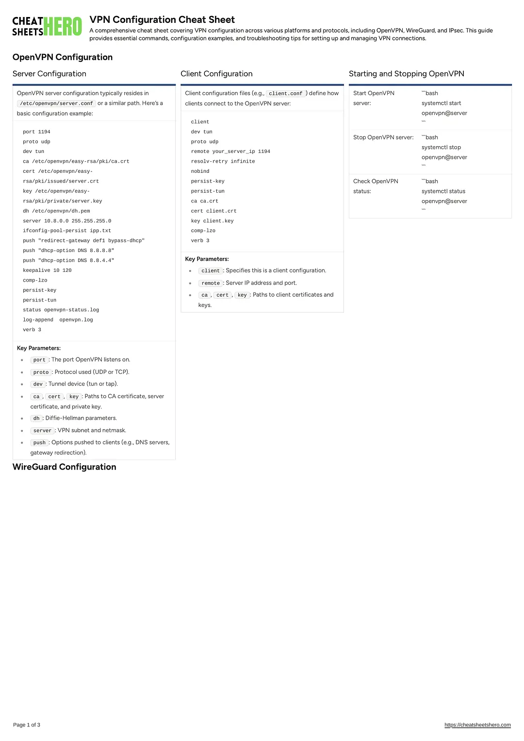 VPN Configuration Cheat Sheet