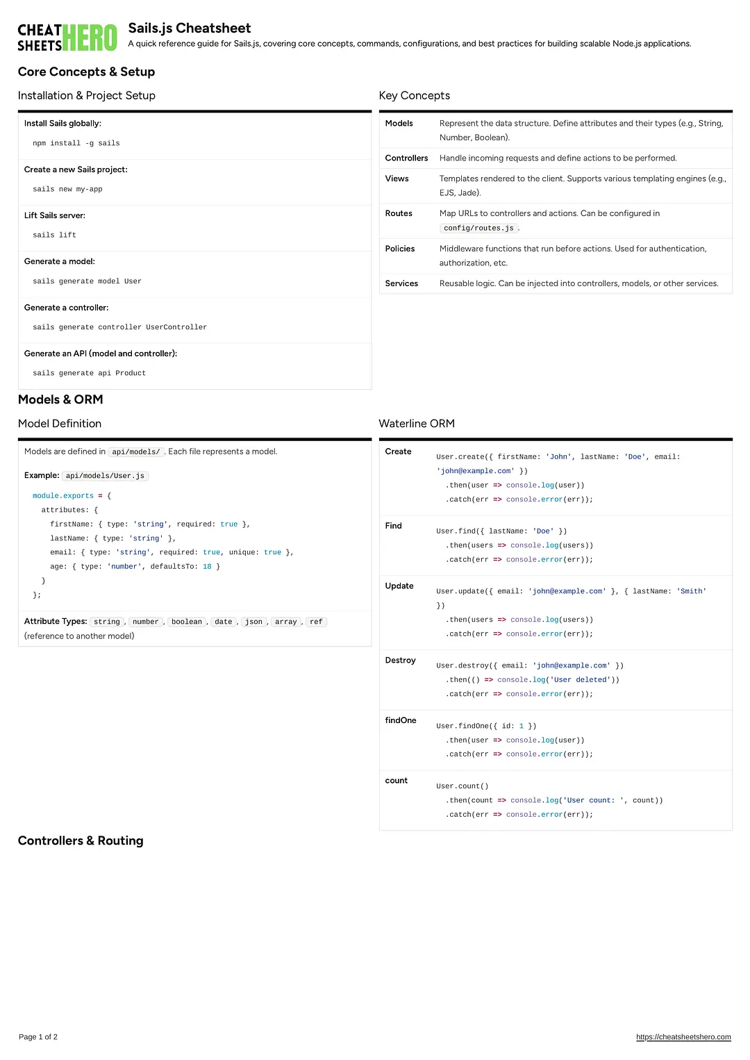 Sails.js Cheatsheet