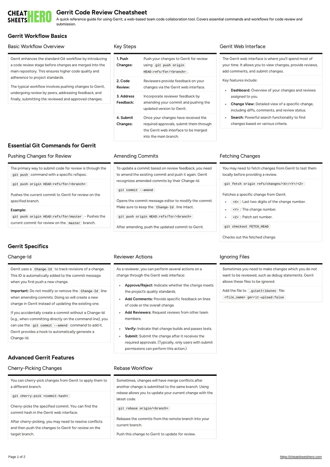 Gerrit Code Review Cheatsheet