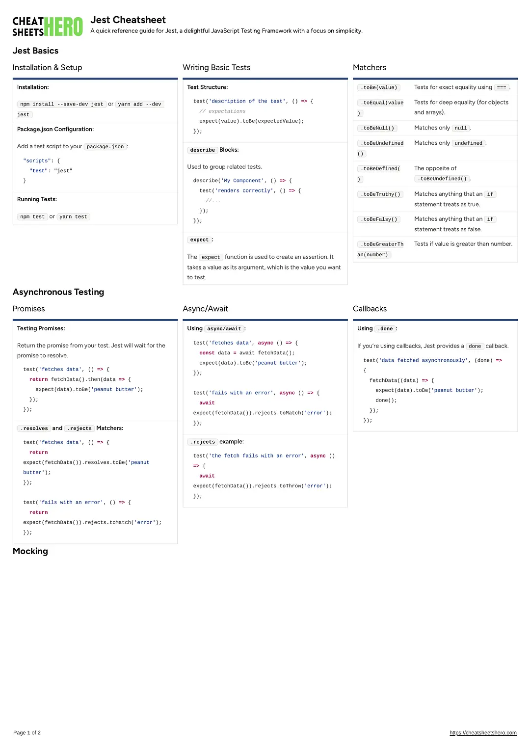 Jest Cheatsheet