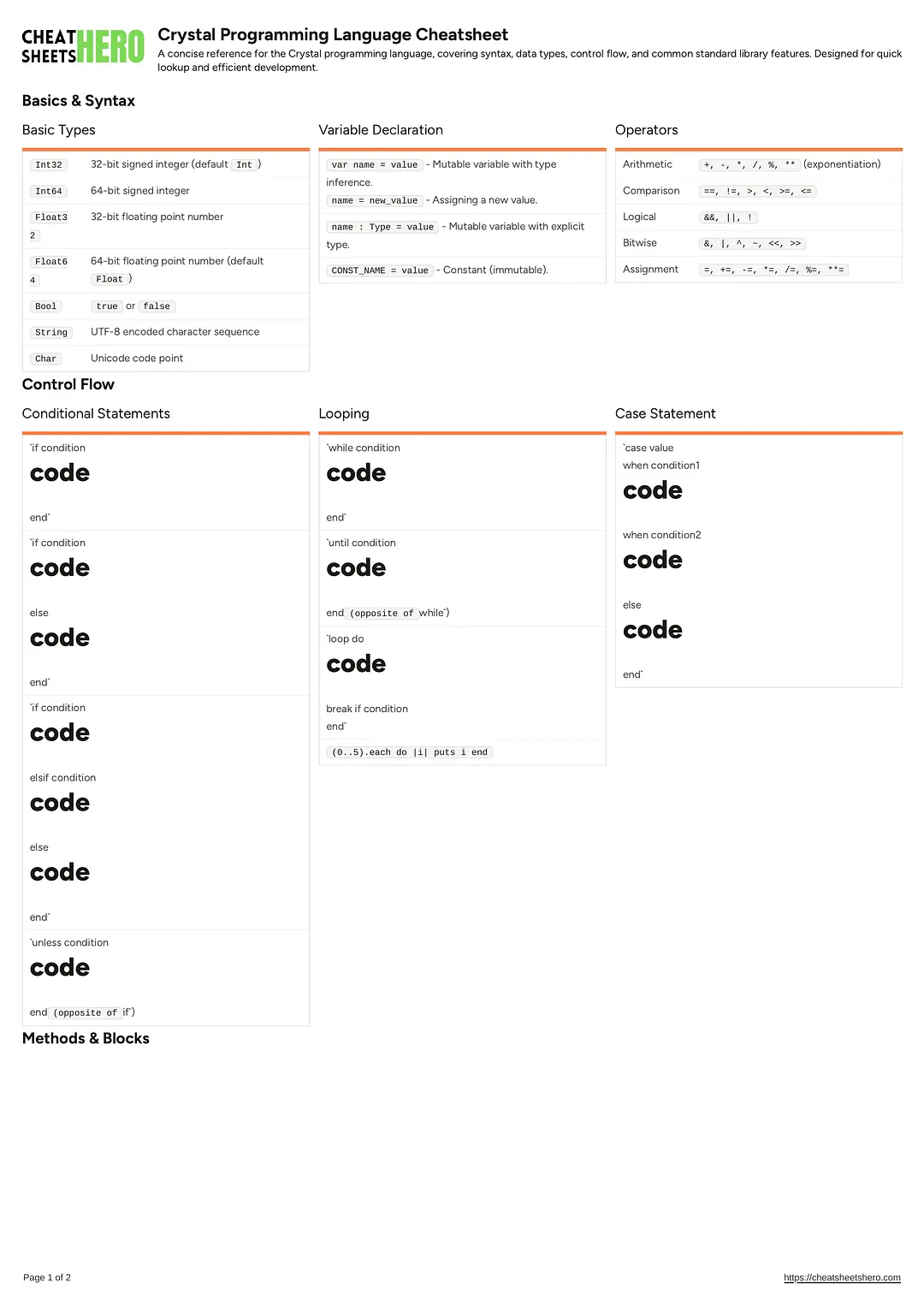 Crystal Programming Language Cheatsheet