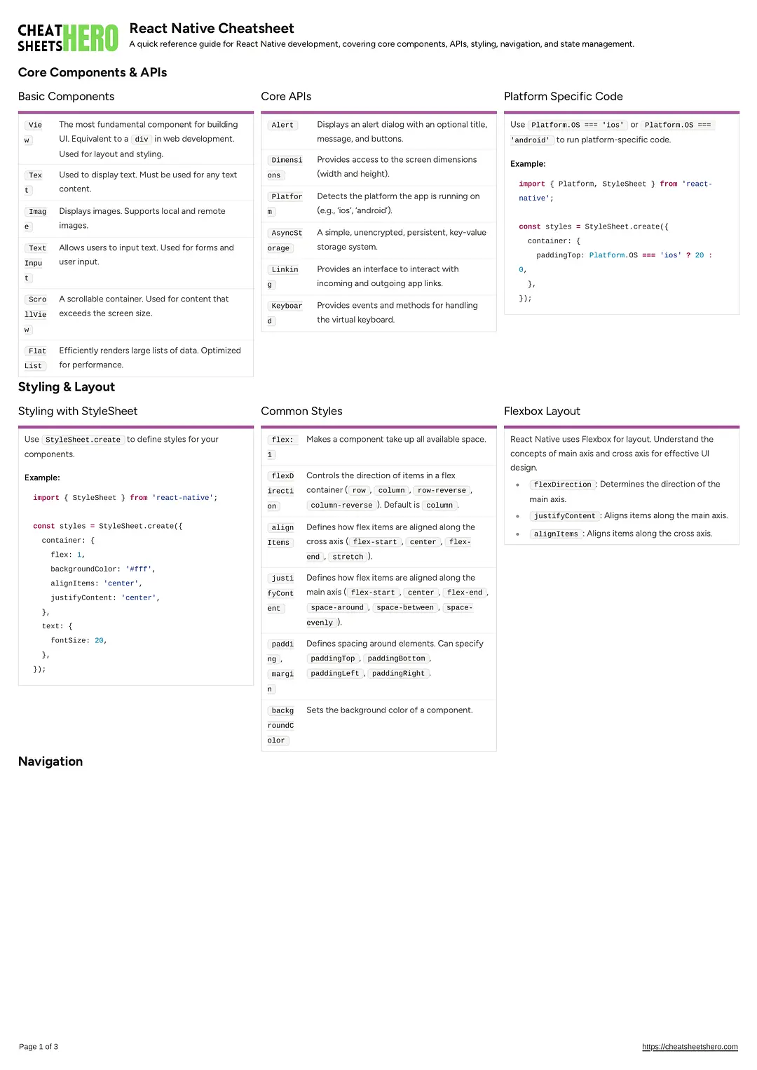 React Native Cheatsheet