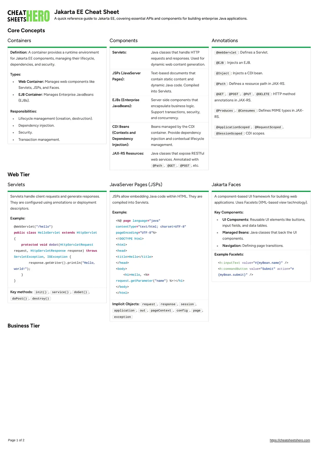 Jakarta EE Cheat Sheet