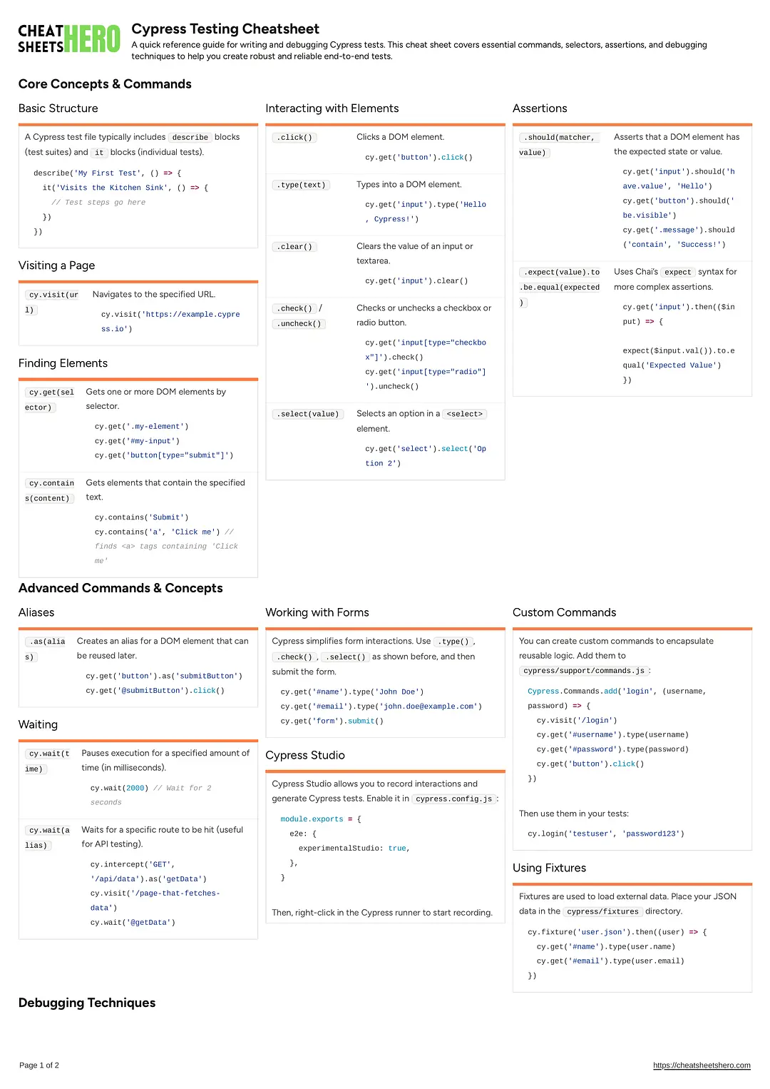 Cypress Testing Cheatsheet