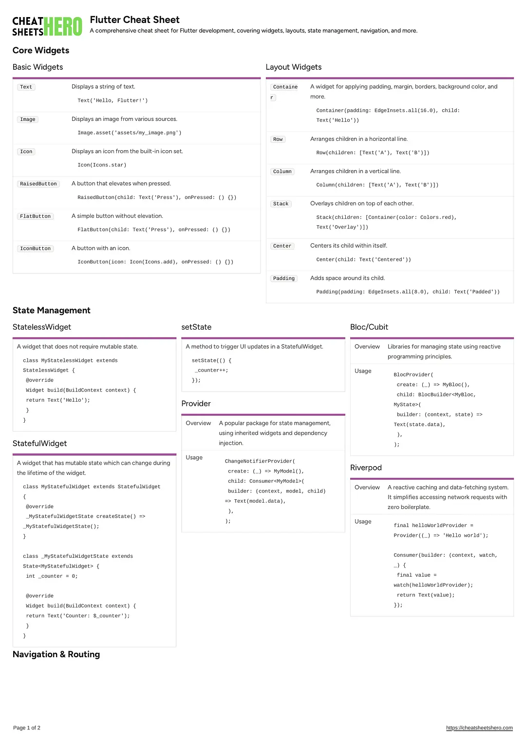 Flutter Cheat Sheet