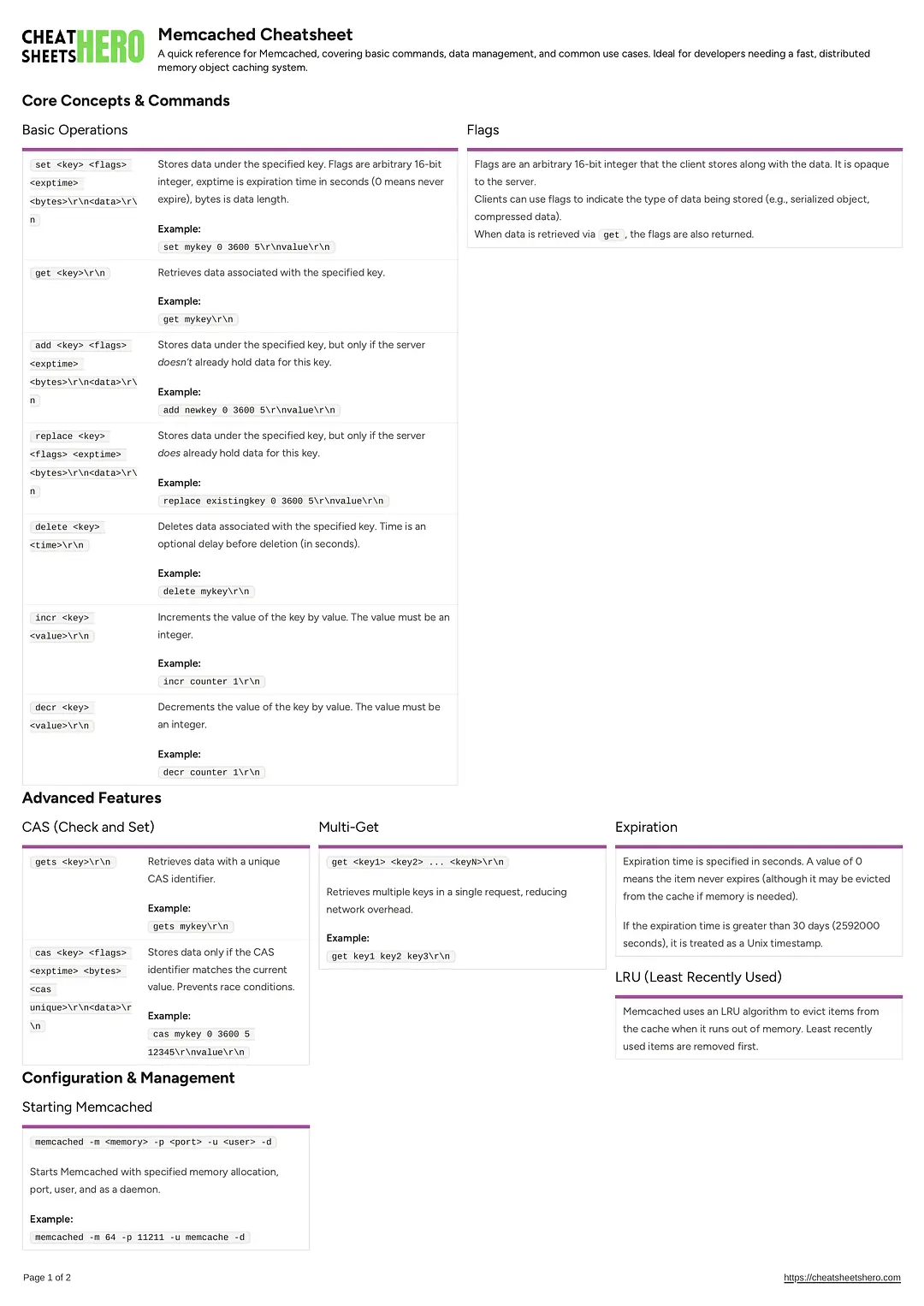 Memcached Cheatsheet