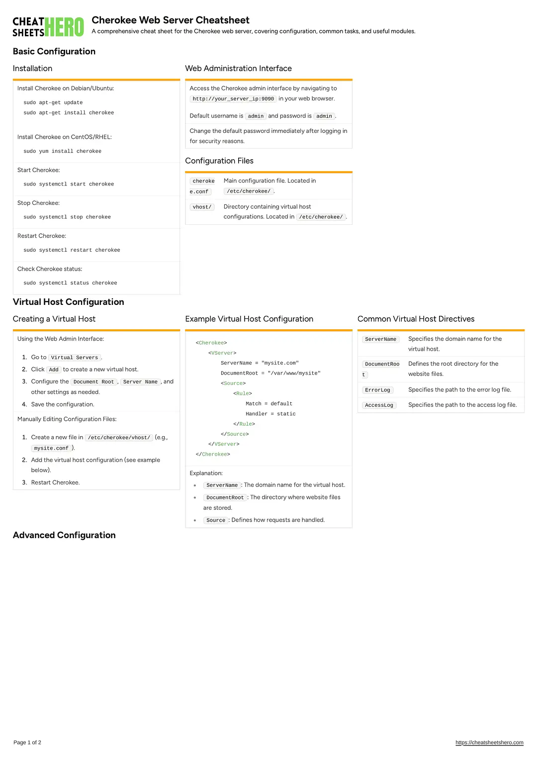 Cherokee Web Server Cheatsheet