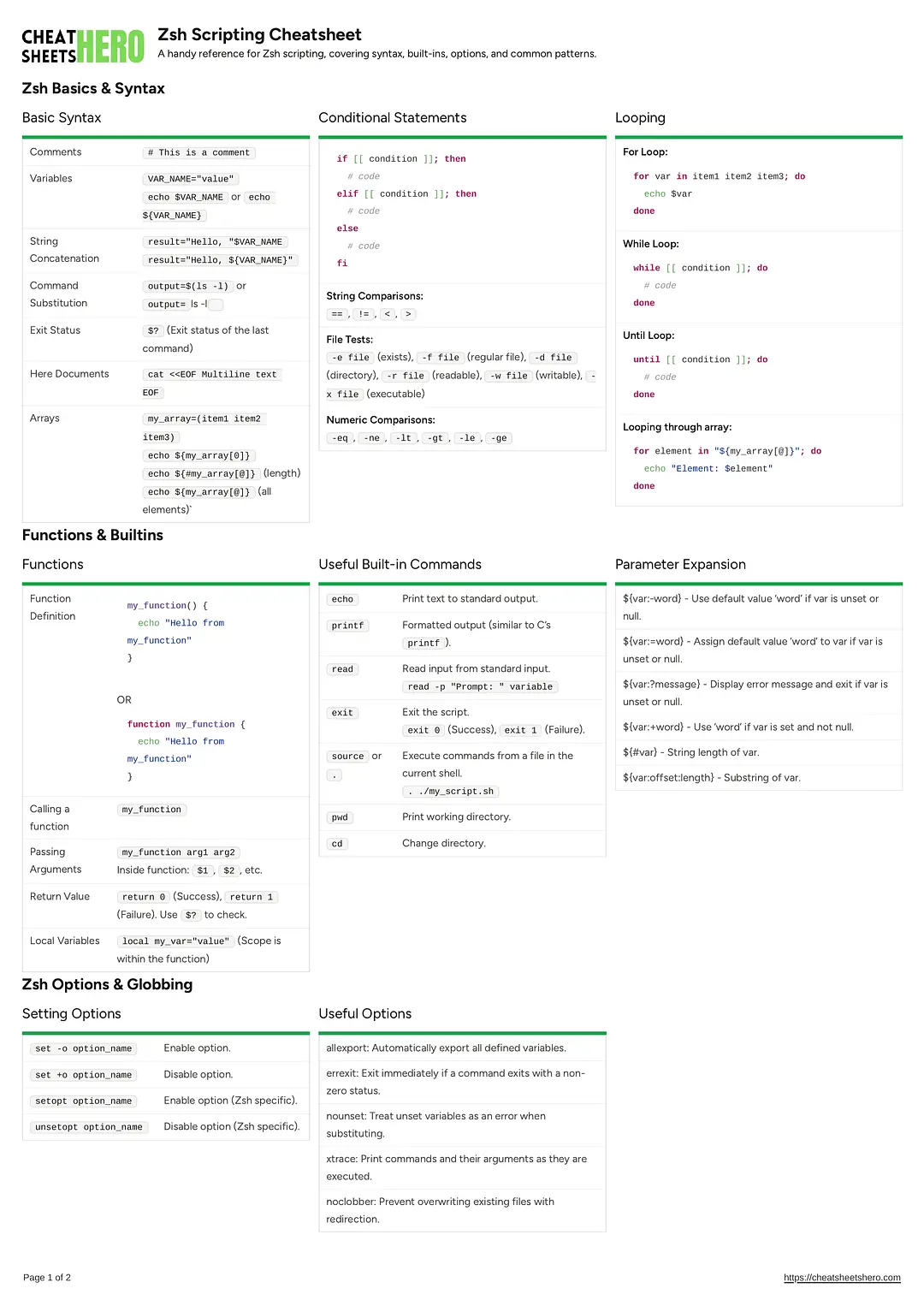 Zsh Scripting Cheatsheet