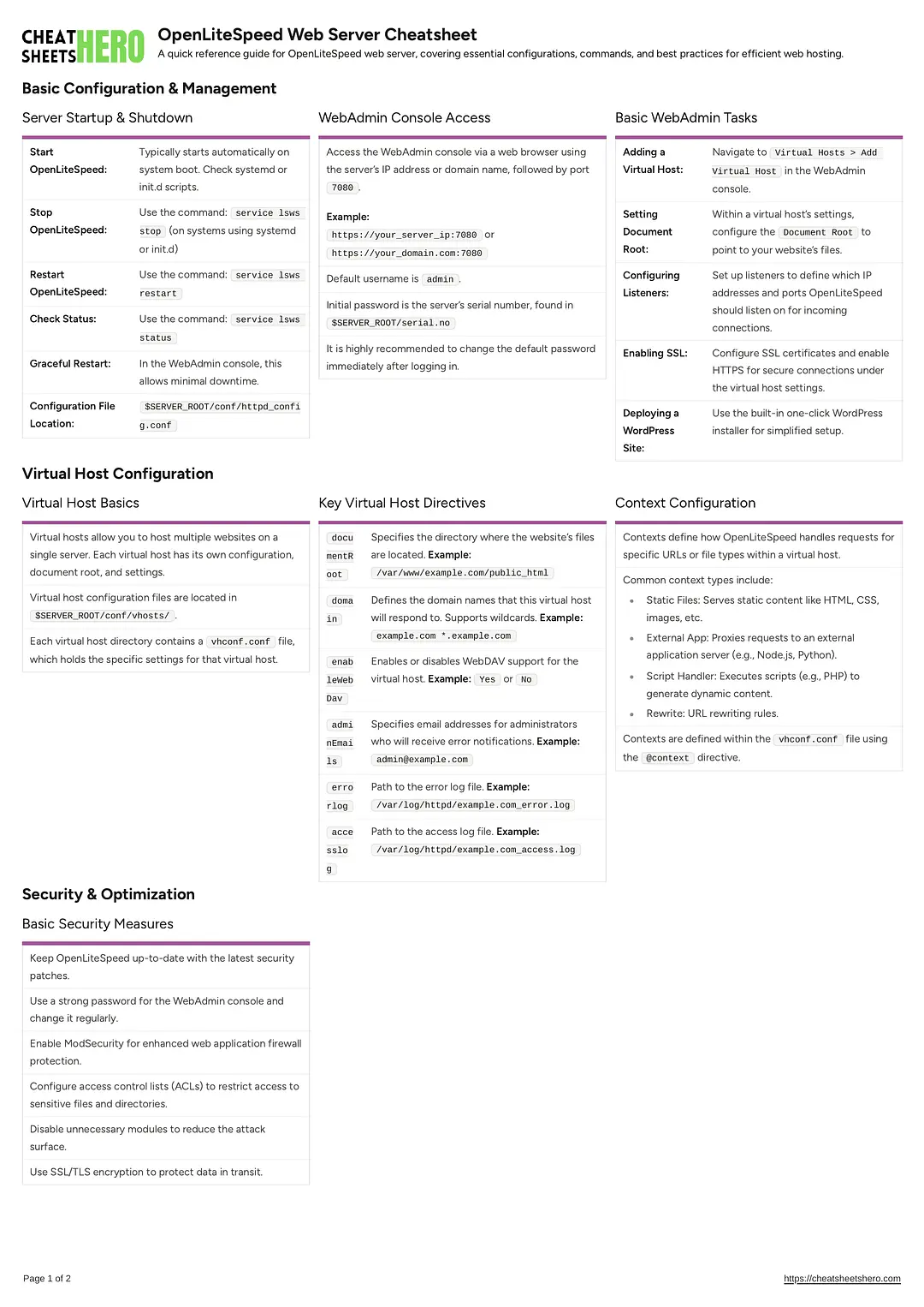 OpenLiteSpeed Web Server Cheatsheet