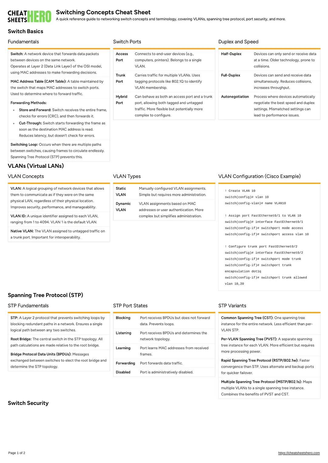 Switching Concepts Cheat Sheet