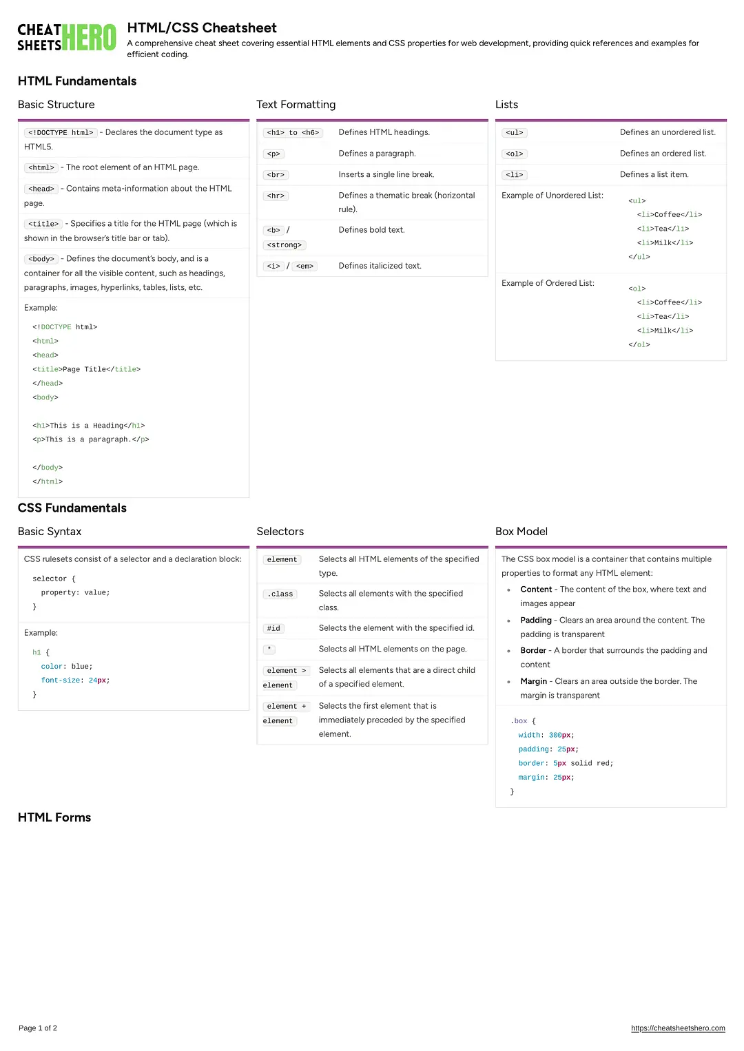 HTML/CSS Cheatsheet