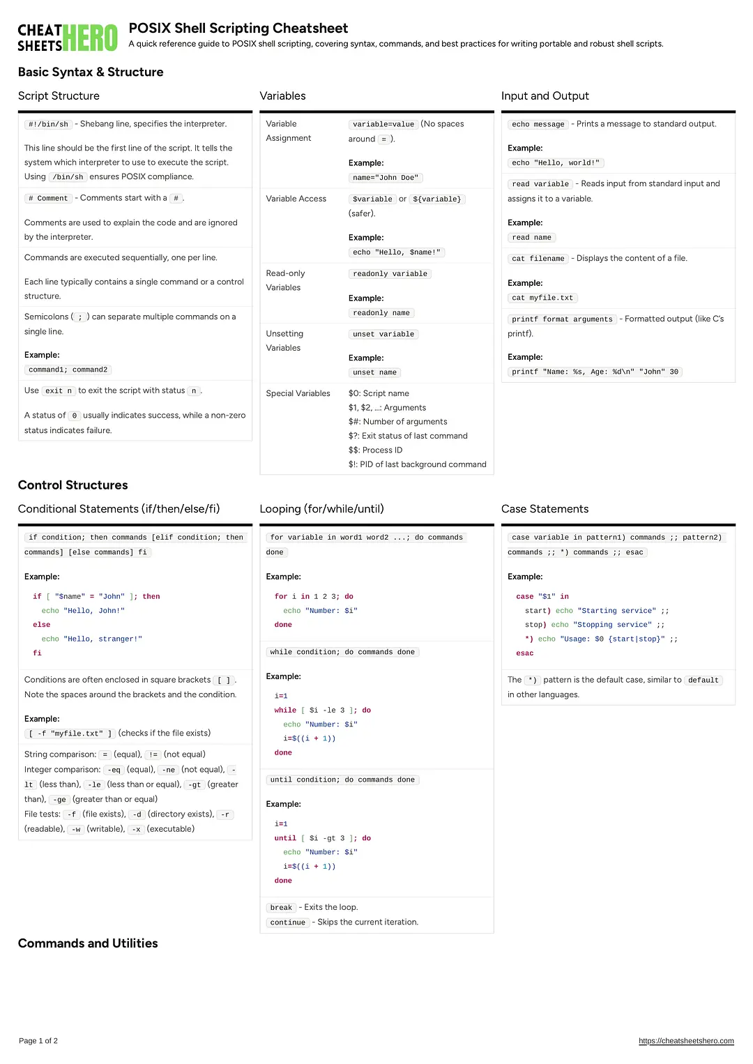 POSIX Shell Scripting Cheatsheet