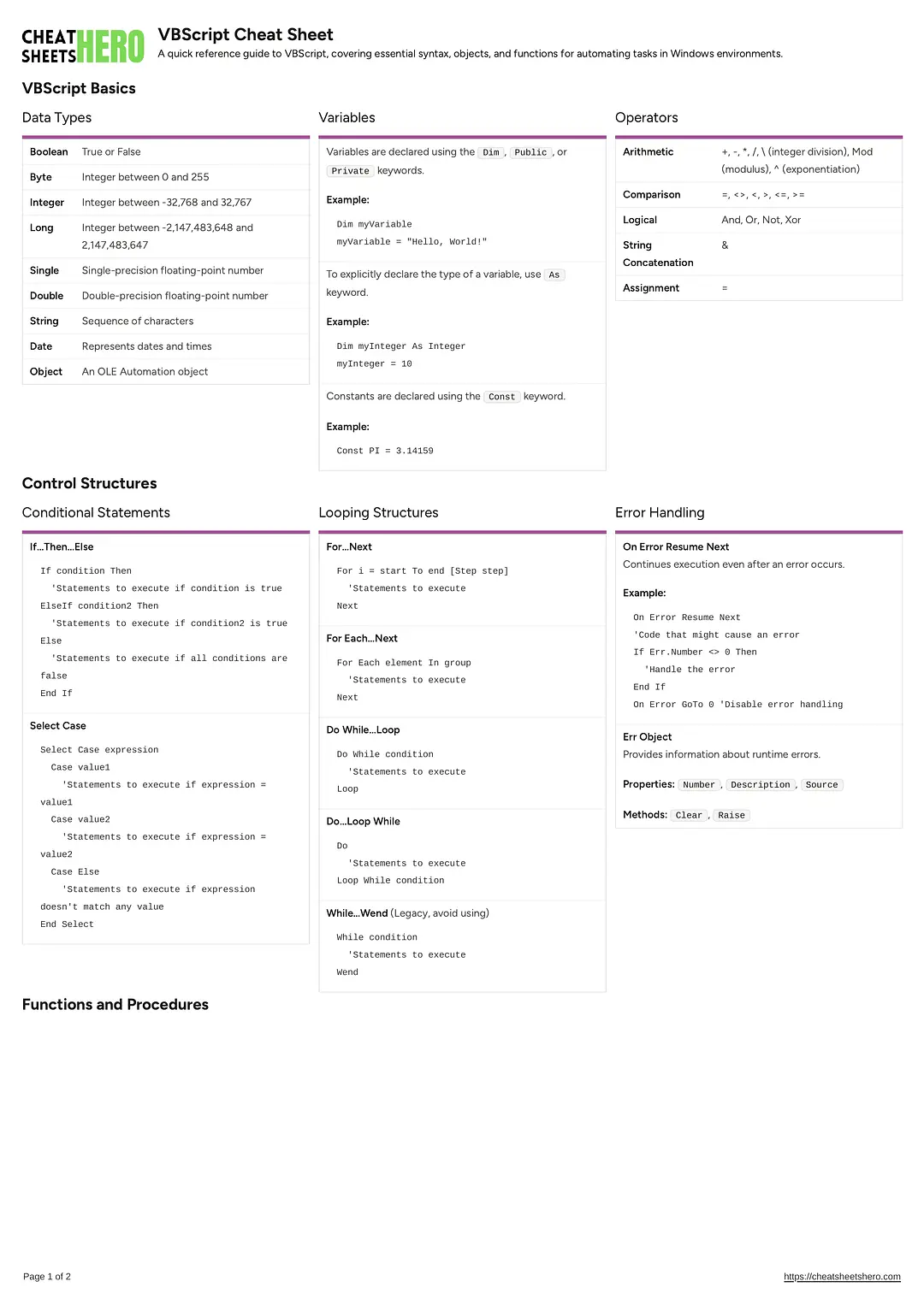 VBScript Cheat Sheet