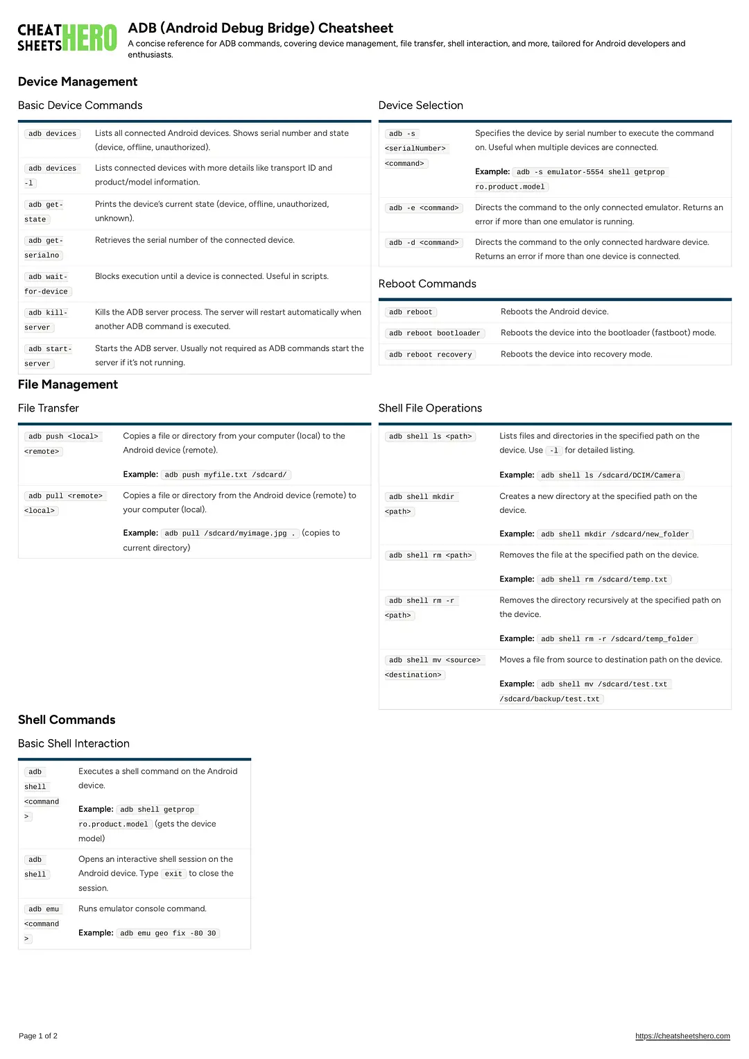 ADB (Android Debug Bridge) Cheatsheet