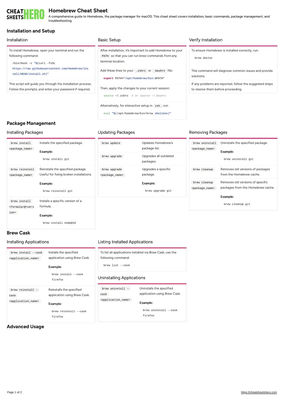 Homebrew Cheat Sheet